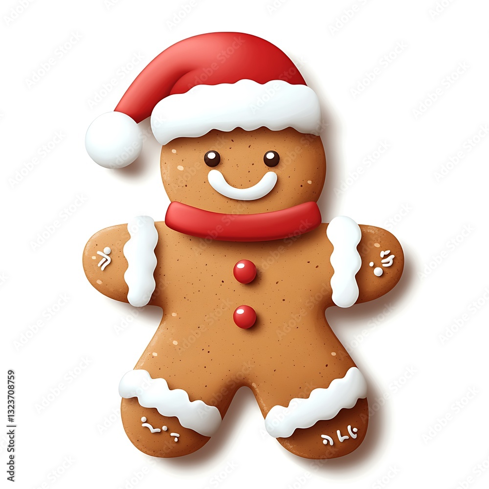 Fototapeta premium Smiling gingerbread man in Santa hat. (1)
