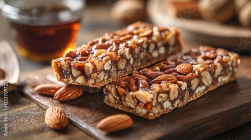 A rustic delight, a traditional nut bar, crafted from roasted nuts and honey, a perfect sweet treat to satisfy any craving or a delectable dessert to elevate any gathering.