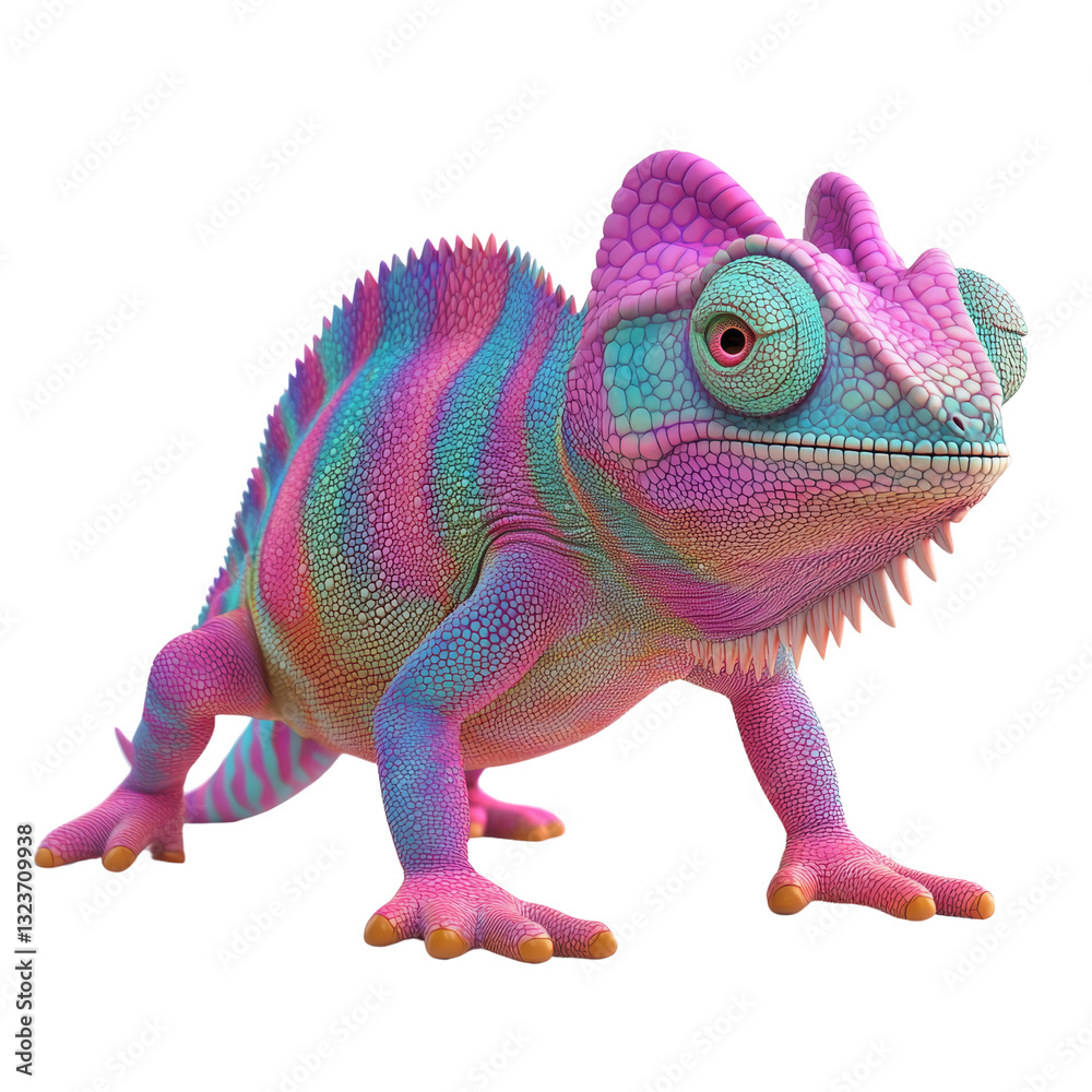 Obraz premium colorful chameleon with vibrant pink, blue, and purple patterns, showcasing its unique texture and features
