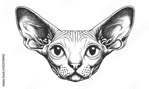 Sphynx cat face vector art with bold lines, detailed flat style icons set.