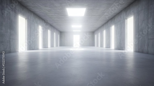 Illuminated concrete corridor with LED lights