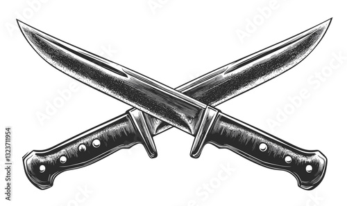 Crossed hunting knives icon set - vector, flat style.