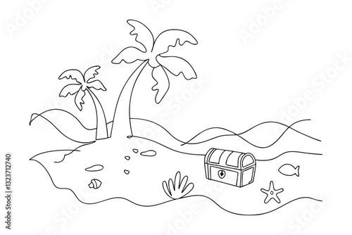 Tropical Island Treasure Chest Palm Trees, Ocean, and Hidden Riches
