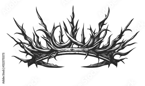 Thorn crown vector, elegant black and white design, flat icons set.