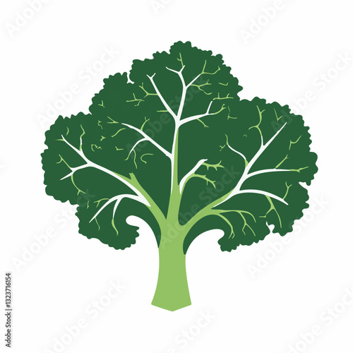 Simple flat 2D illustration kale branch isolated on transparent background, vector, flat design, animation design, simple flat 2D icon, clipart