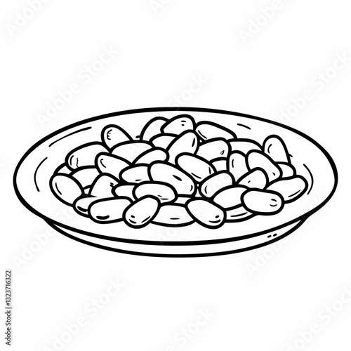 Hand Drawn Peanuts Illustration on Plate Classic Black and White  Art