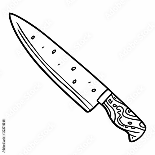 Hand Drawn Chef Knife Illustration with Decorative Wooden Handle