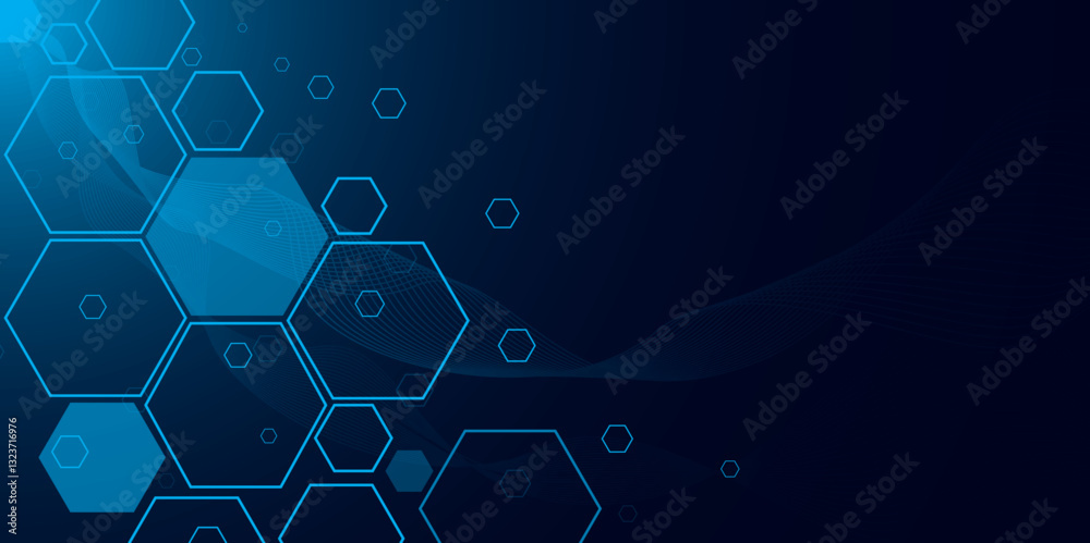 Fototapeta premium Hi-Tech Digital Hexagon Mesh Background with Glowing Effect. Abstract Hexagonal Structure with Light Effects for Web Design. Technology. Vector. Illustration. 