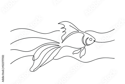 Elegant SingleLine Koi Fish Drawing, Aquatic Life, Water, Art