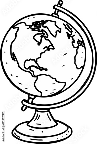 Hand Drawn Globe Illustration Showcasing Continents and Ocean Lines