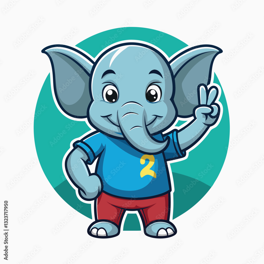 Fototapeta premium Big collection vector cartoon characters of elephants with thumb up hand on an isolated background.