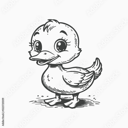 Silhouette of a duckling. cute little duck walking cartoon. editable vector stroke saddle icon on white background