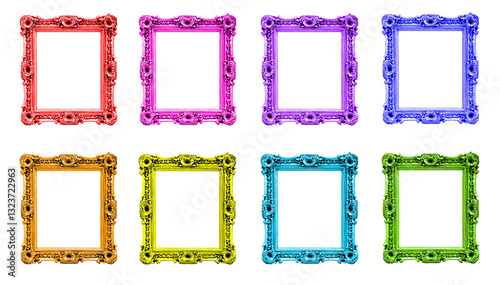 Obraz na płótnie Collection set of colorful baroque old antique picture frames, isolated on white or transparent background, png cut out w salonie