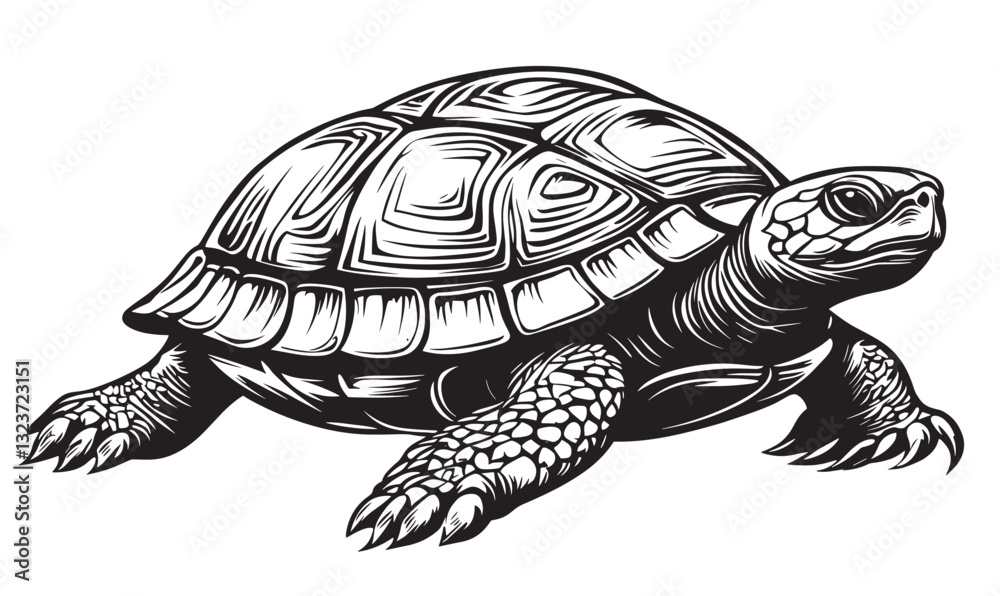 Fototapeta premium Detailed turtle art - linear vector icons set.