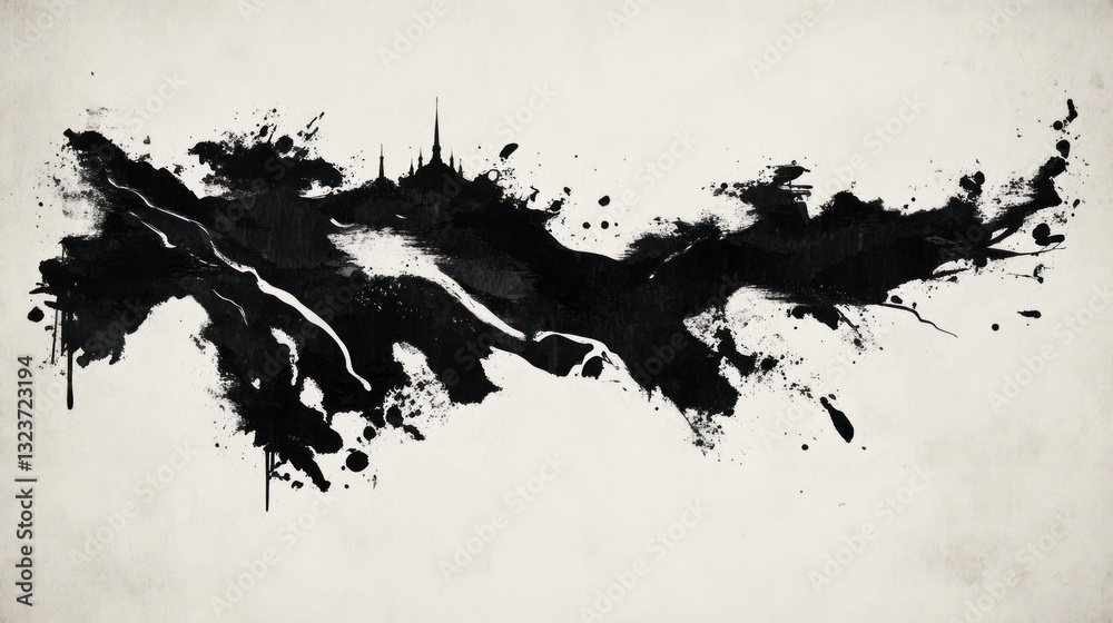 Obraz premium Abstract black ink blot against a neutral background creating a dynamic shape texture and expressive artistic display