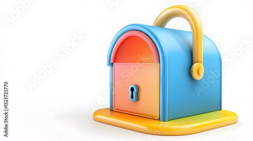 Secure lockable mailbox design modern home 3d render brightly colored top-down view mail security concept