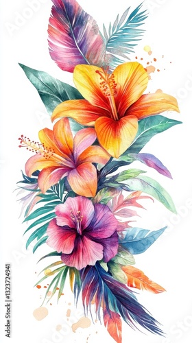 Vibrant Tropical Floral Watercolor Painting