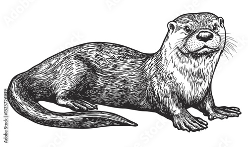 Realistic otter design, animal sketch, black and white, vector, linear style, icons set.