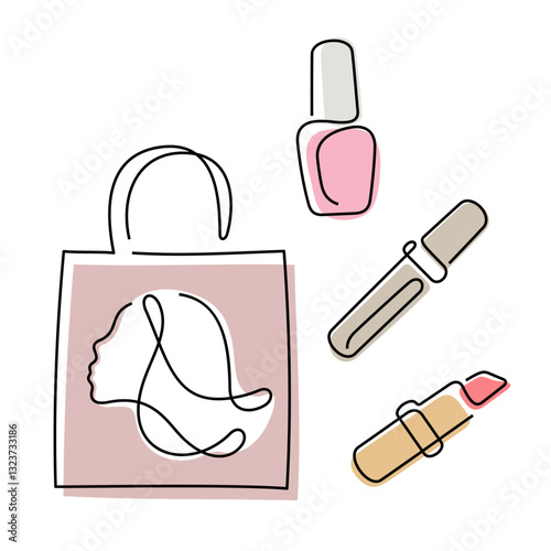 Cosmetics one line art vector illustration