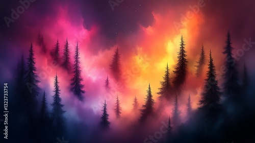 Wallpaper Mural Enchanting Forest Underneath a Vibrant Sky Torontodigital.ca