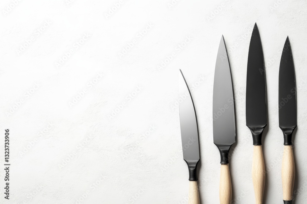 Obraz premium Kitchen Knives with Wooden Handles on Light Background