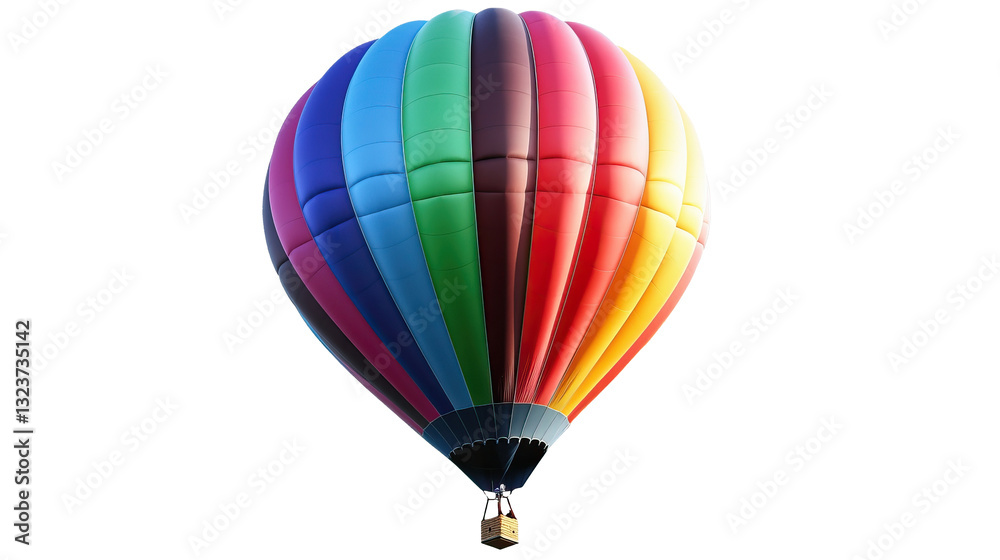 Fototapeta premium A vibrant and colorful hot air balloon soars high in a clear blue sky, creating a stunning visual