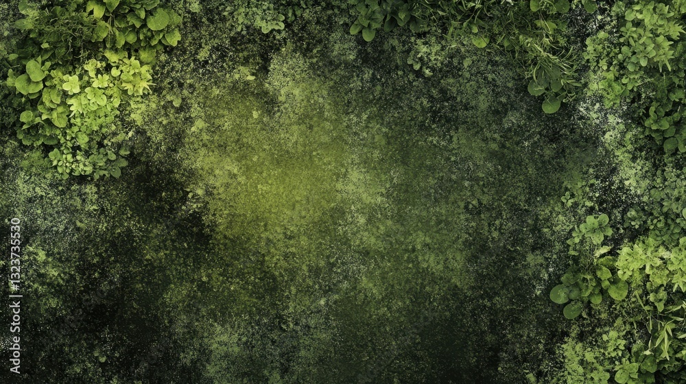 Fototapeta premium Lush Green Foliage Border Frame on Textured Mossy Background