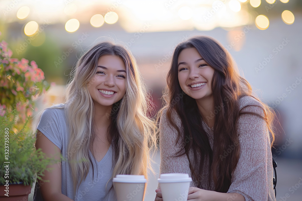 Two Fashionable Women Laughing at an Outdoor Café