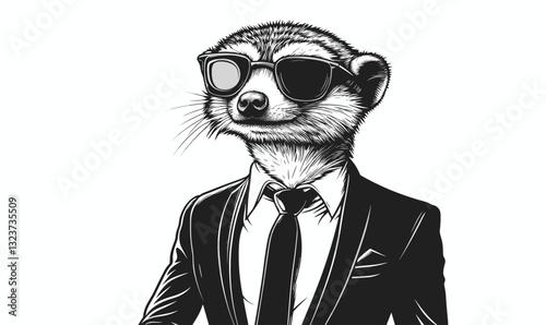 Meerkat in suit with sunglasses vector - linear style icons set.