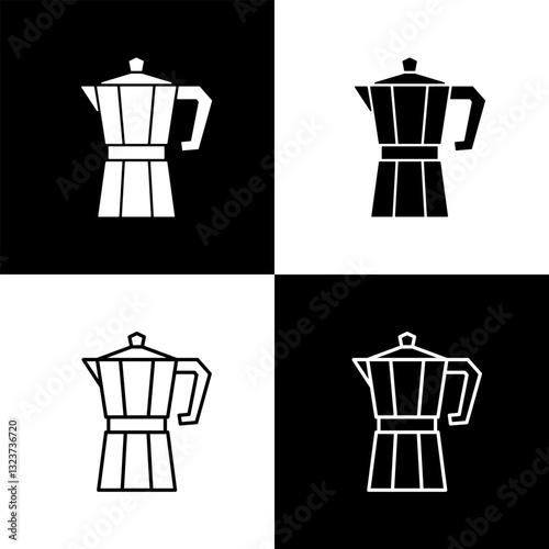 Moka pot coffee maker vector icons set.