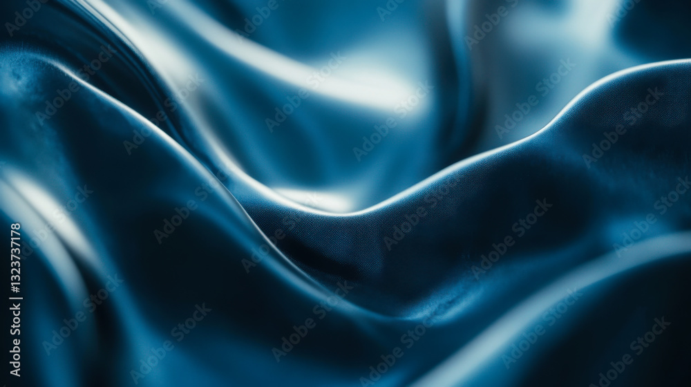 Fototapeta premium Textured fabric waves in blue tones create a soothing, silky landscape evoking tranquility and motion in a serene setting
