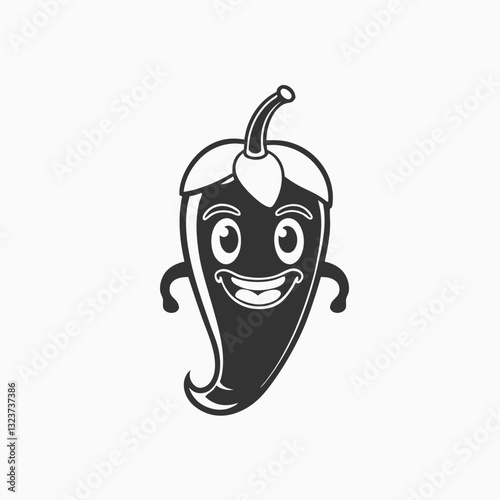 Cute chili pepper. Outline design. Chili mascot logo cartoon vector illustration on white background
