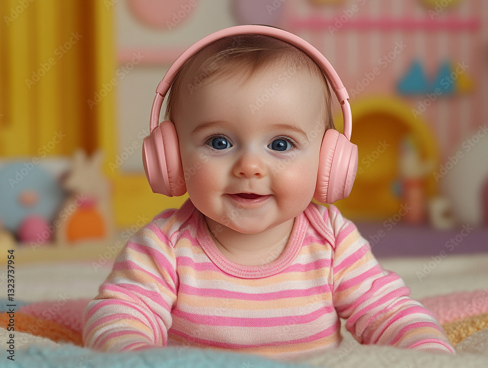 Baby enjoying music while playing at home Baby enjoying music while playing at home