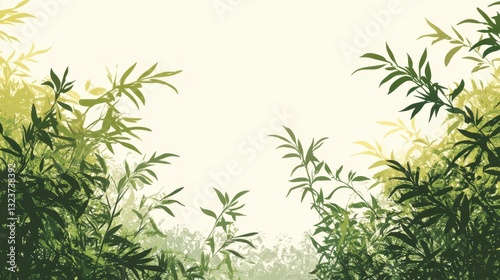 Wallpaper Mural Serene Green Bamboo Leaves Illustration with Copyspace for Background or Design Element. Torontodigital.ca