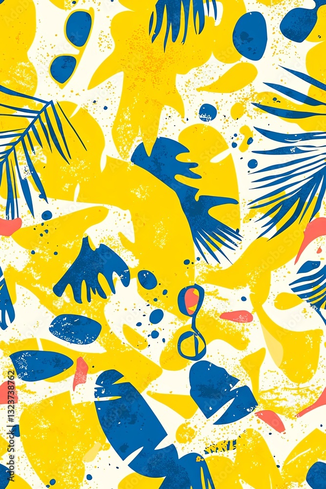 Fototapeta premium Vertical Yellow Seamless Color Beach Ornament Print. Vivid Repetitive Fashion Fresh Surface, Seamless Backdrop.