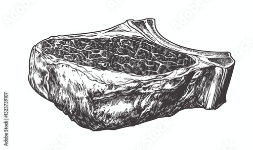 Detailed beef rib steak sketch, flat icons set, vector.