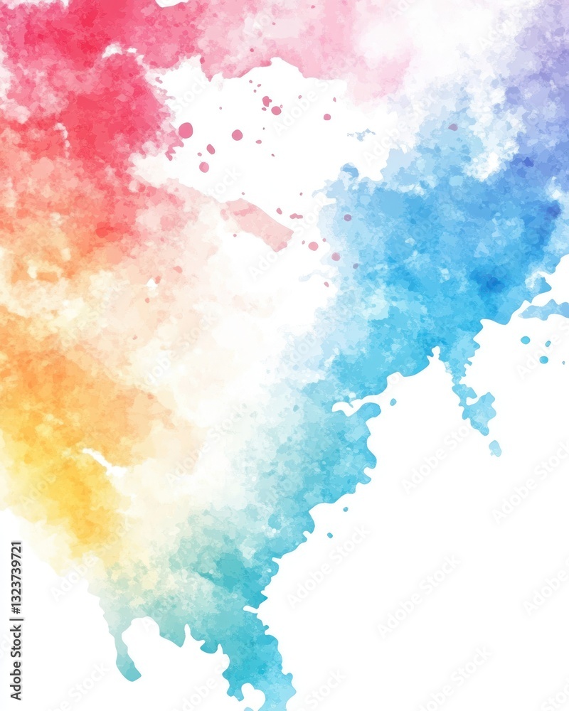 Obraz premium Abstract watercolor background with colorful paint splashes and gradients blending vibrant hues on a white backdrop