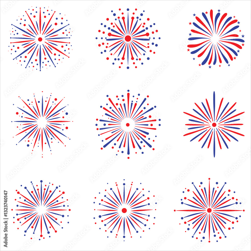 Set of 4th of july fireworks vector illustration, fireworks clipart design Set of 4th of july fireworks vector illustration, fireworks clipart design