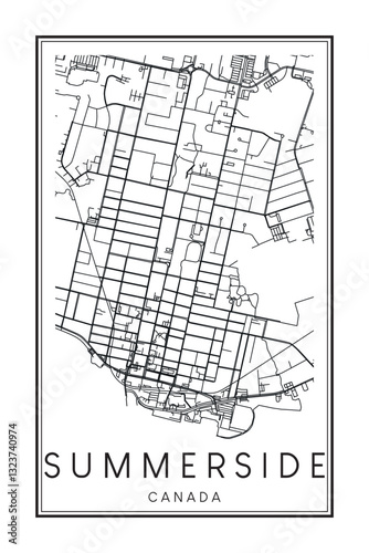 Hand drawn printable downtown road map poster of the Canadian city of SUMMERSIDE on solid white background with city name