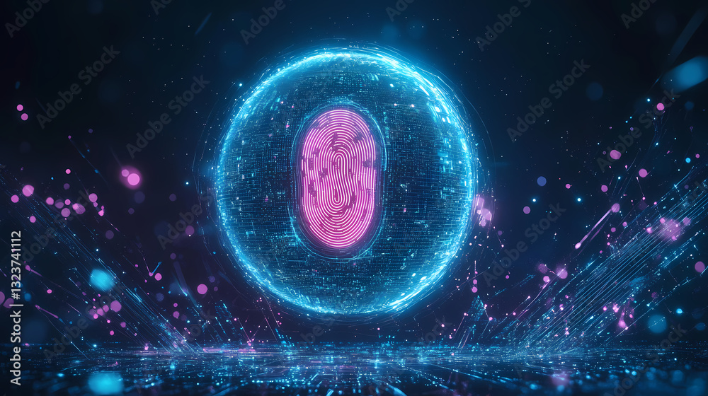 Obraz premium Glowing blue sphere surrounded by particles