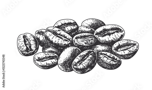Hand-drawn coffee beans in linear style, icons set – vector.