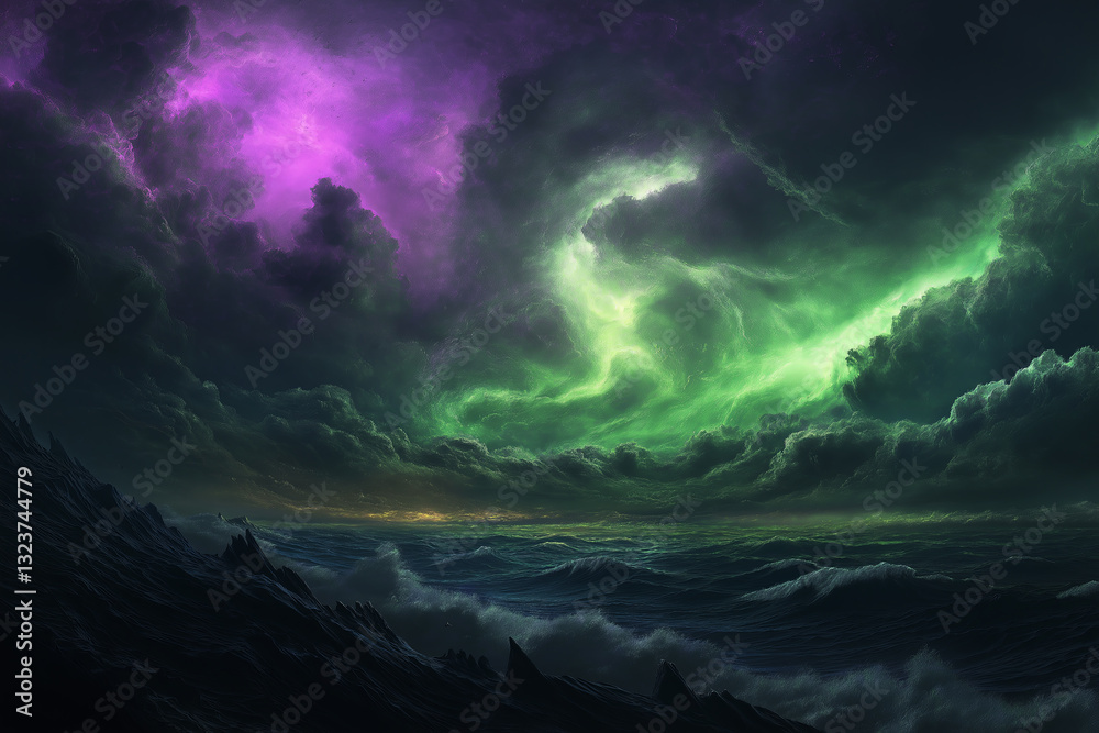 Fototapeta premium Vibrant Green and Purple Aurora Dramatic Skies
