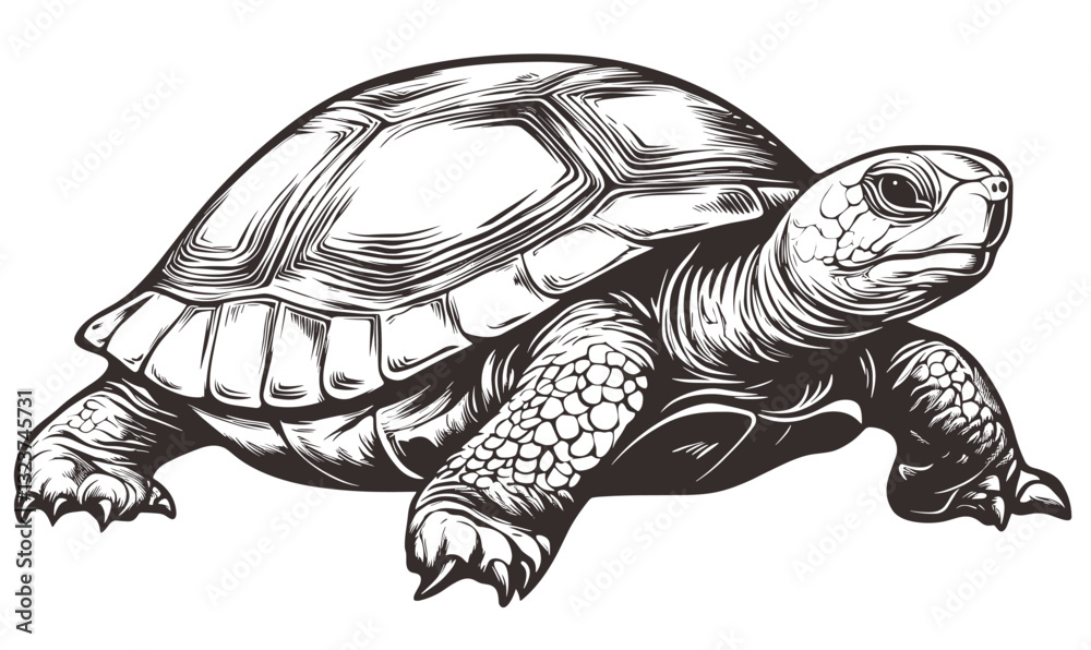 Fototapeta premium Detailed tortoise illustration in linear style, icons set, vector.