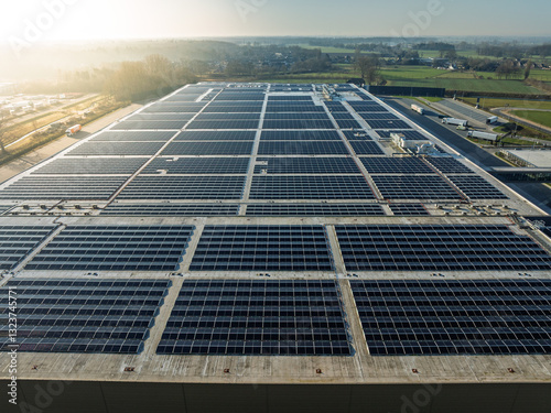 Solar panels on a warehouse roof