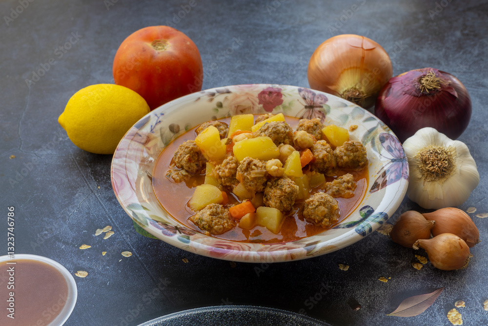 Round meatballs kneaded with bulgur, potatoes, carrots, chickpeas. Turkish name: Juicy meatballs with fine bulgur