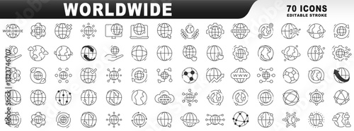 Big set of worldwide related line icons. Editable stroke