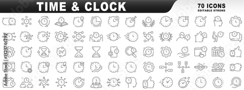 Big set of time related line icons. Editable stroke