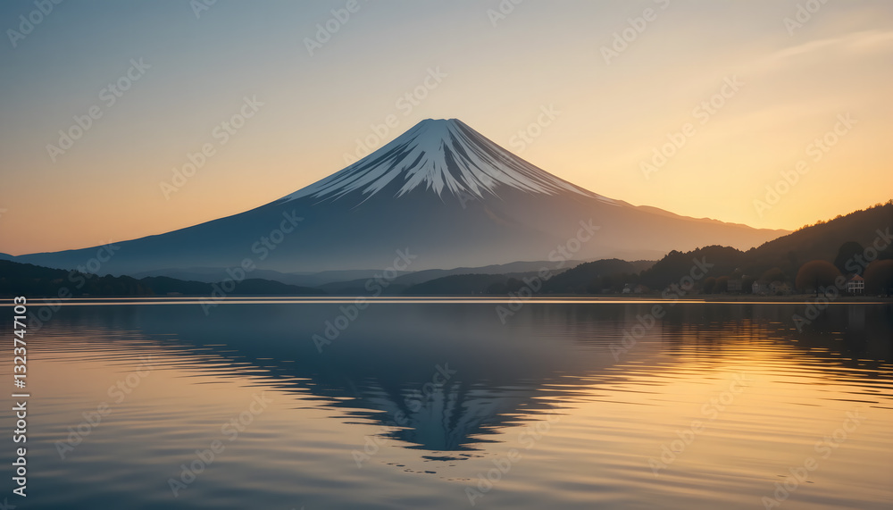 Majestic Mount Fuji with Snow-Capped Peak and Reflection Majestic Mount Fuji with Snow-Capped Peak and Reflection