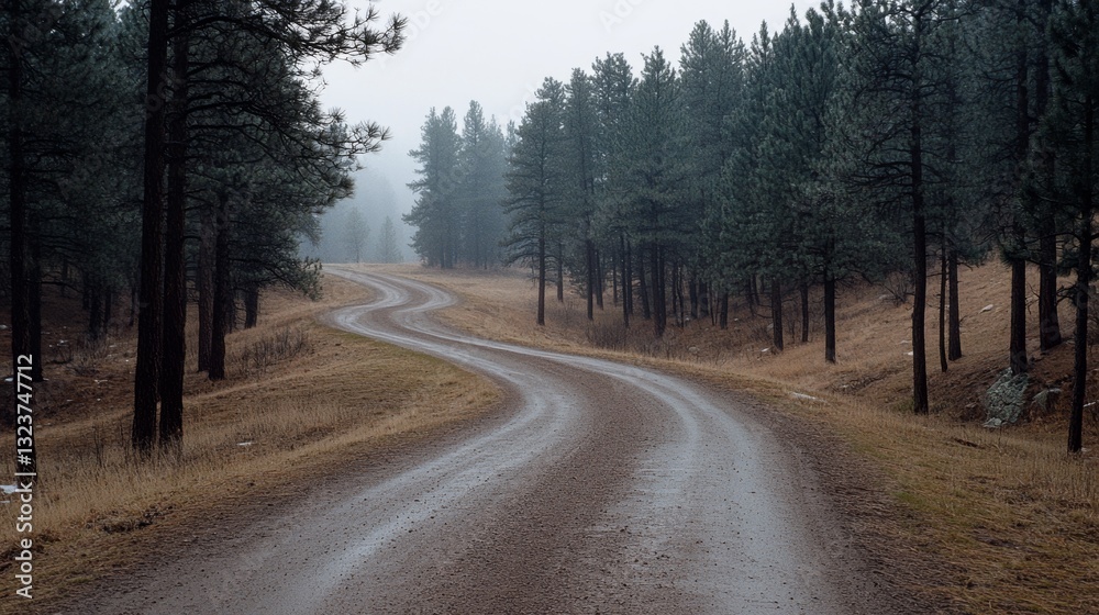 A winding forest road leads into misty depths, flanked by tall evergreens, creating a mysterious and inviting pathway into nature’s heart. A winding forest road leads into misty depths, flanked by tall evergreens, creating a mysterious and inviting pathway into nature’s heart.