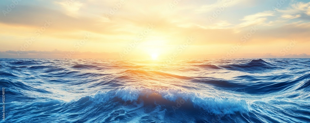 Obraz premium The sun setting over a vast ocean with wavy water